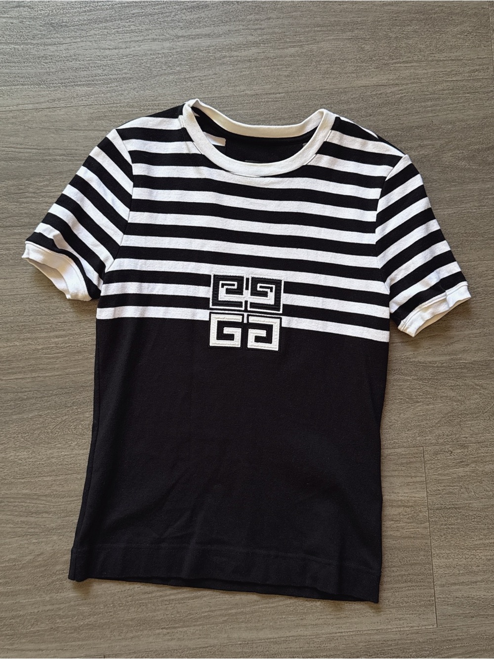 Givenchy Black & White Striped Tee with Center Logo